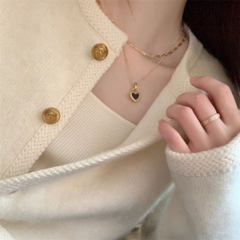 Gestrickter Strickjackepullover für Damen im französischen Stil, kurzer Rundhalsausschnitt, Frühling und Herbst, neue Freizeitjacke im Lazy-Style für kleine Leute_voghion.com