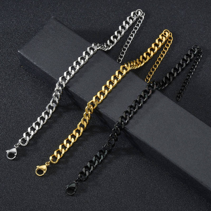 Yamaler Men Bracelet Chain Plated Stainless Steel Hip Hop Geometric Cuban Link Bracelet Fashion Jewellery_voghion.com
