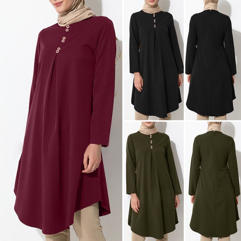 Vêtements pour femmes, couleur unie, couture de boutons, robe décontractée à manches longues, à la mode, en stock_voghion.com