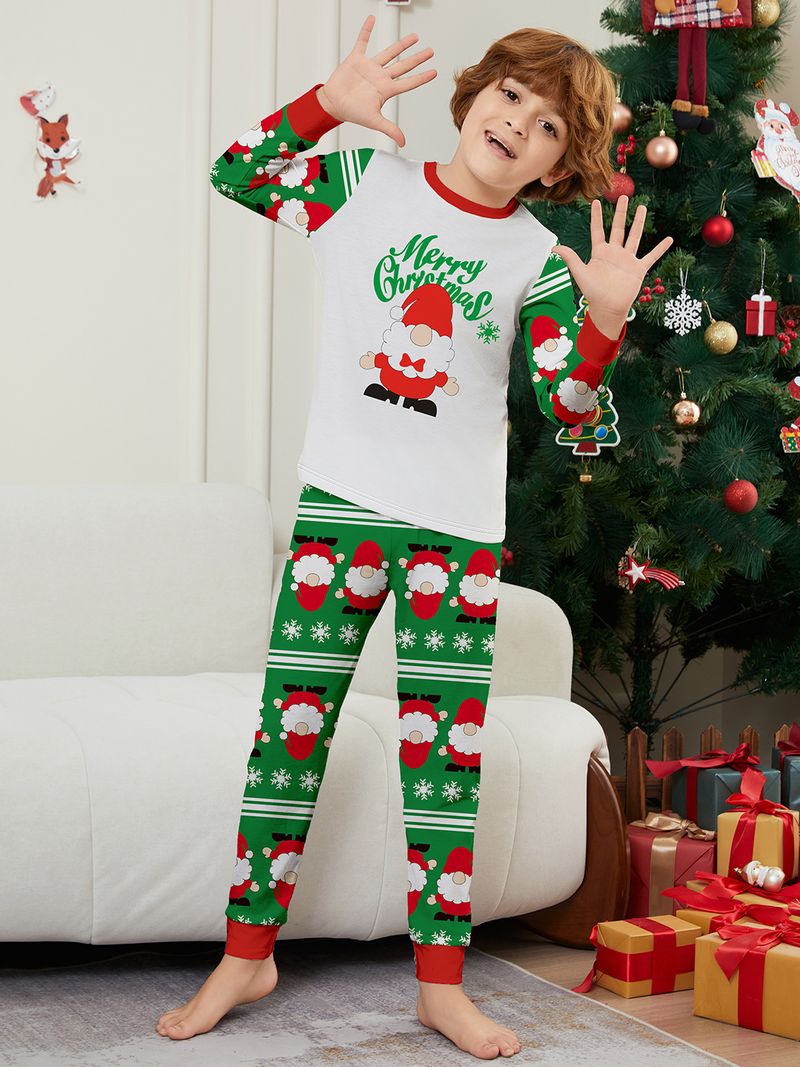 Weihnachtliches Familien-Pyjama-Set – Weihnachtsmann, Schneeflocke und Buchstabendruck – Gemütliche Nachtwäsche für die Feiertage für Erwachsene, Kinder und Haustiere_voghion.com