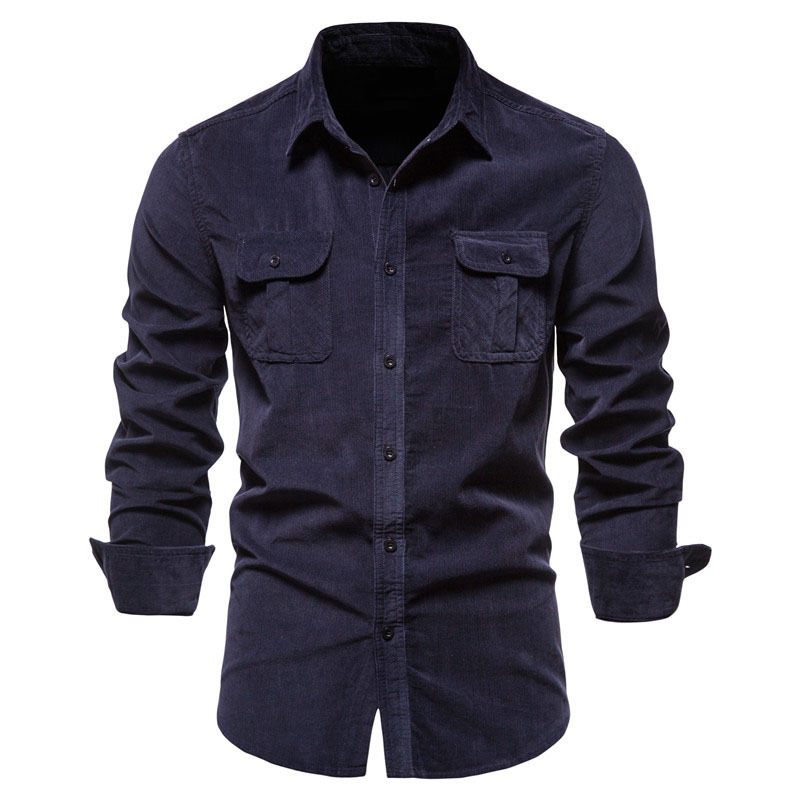 Men's autumn cotton basic corduroy business slim fitting casual shirt men's new long sleeved jacket_voghion.com