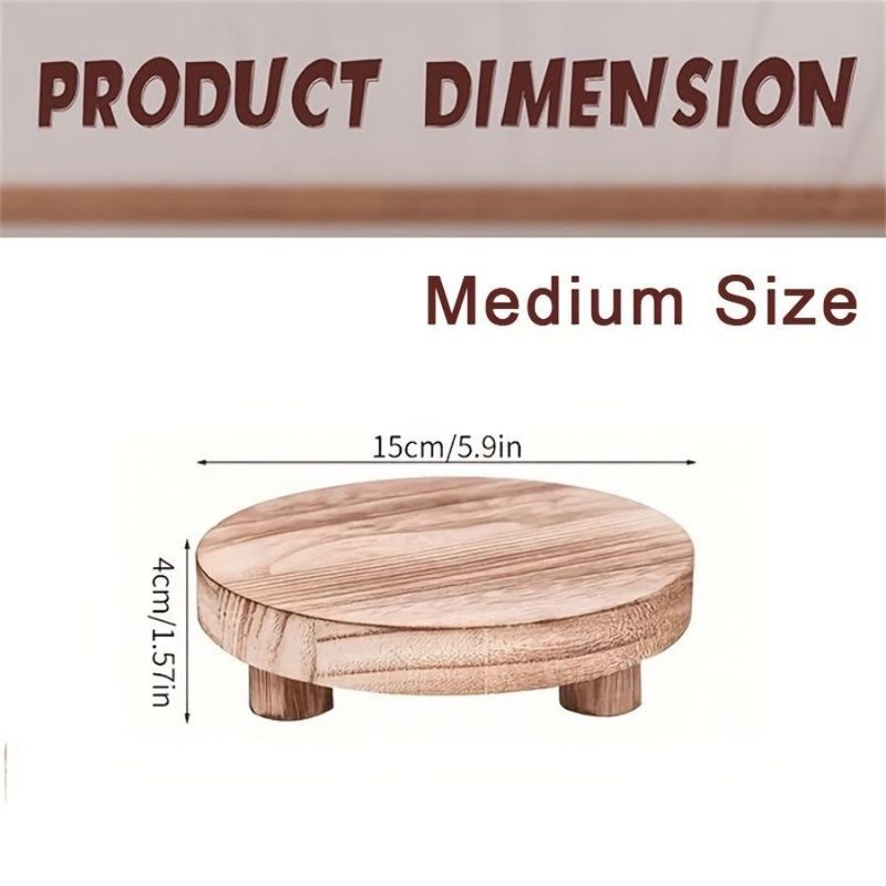 Round Solid Wood Flower Pot Stand Bathroom Toiletries Tray Wooden Storage Ornament_voghion.com