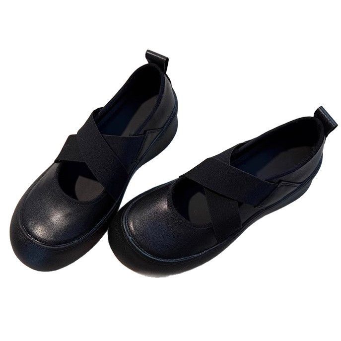 Soft Version~ Thick Sole Sports Ballet For Women Versatile Genuine Leather Cross Strap Round Toe Single Mary Jane Shoes_voghion.com