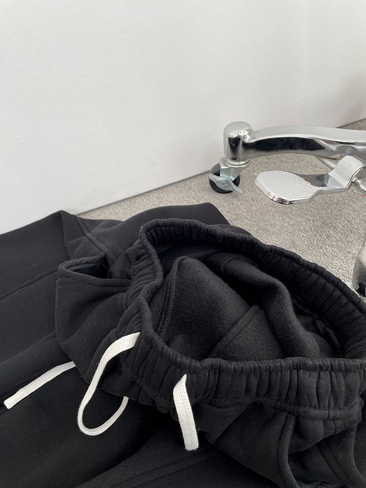 Pantaloni da jogging da donna con coulisse, foderati in pile e vita alta, vestibilità ampia, casual, in misto cotone (bianco, nero) Taglie S/M/L_voghion.com