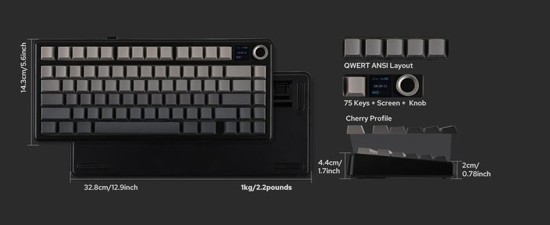 Aula F75 MAX Mechanische Gaming-Tastatur 75 % mit TFT-Bildschirm und Drehregler, Dichtung Hot-Swap-Gaming-Tastatur kabellos für PC/Mac/Linux, QWERTY US-Layout (B_voghion.com