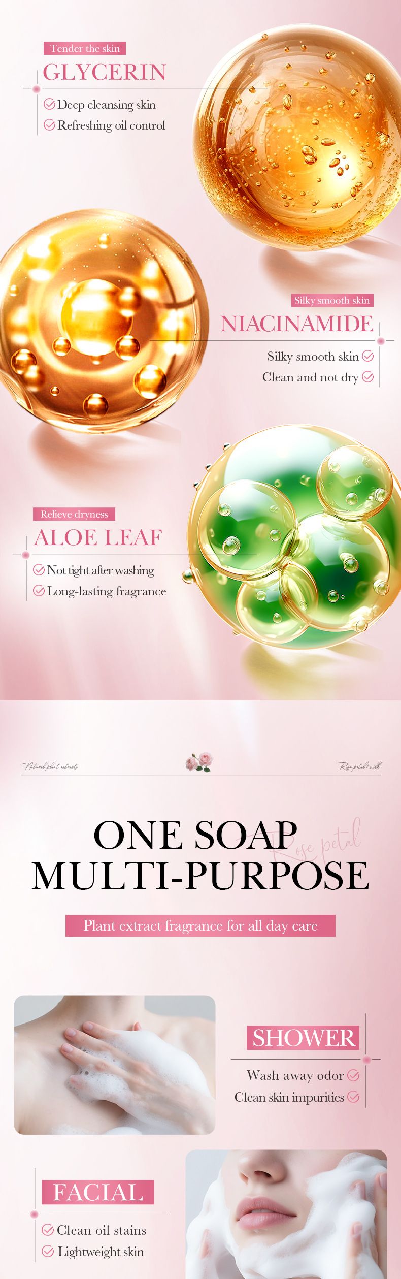 Sapone fatto a mano SADOER Sapone detergente profumato al latte di rosa 100 g Detergente Mani Corpo Comfort Pelle Unisex_voghion.com