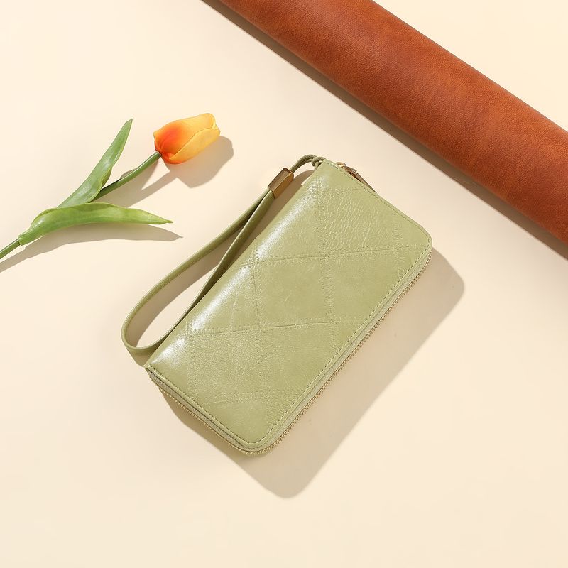 Portafoglio lungo da donna classico con diamanti a quadri, semplice portamonete alla moda, in pelle PU con cerniera_voghion.com