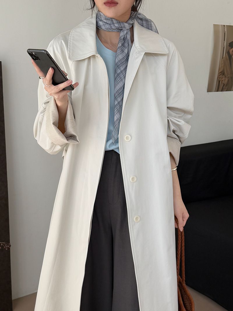 Women's Korean Retro Elegant Lapel Mid-Length Trench Coat For Women Japanese Style High-End Oversized Casual Jacket For Early Autumn_voghion.com