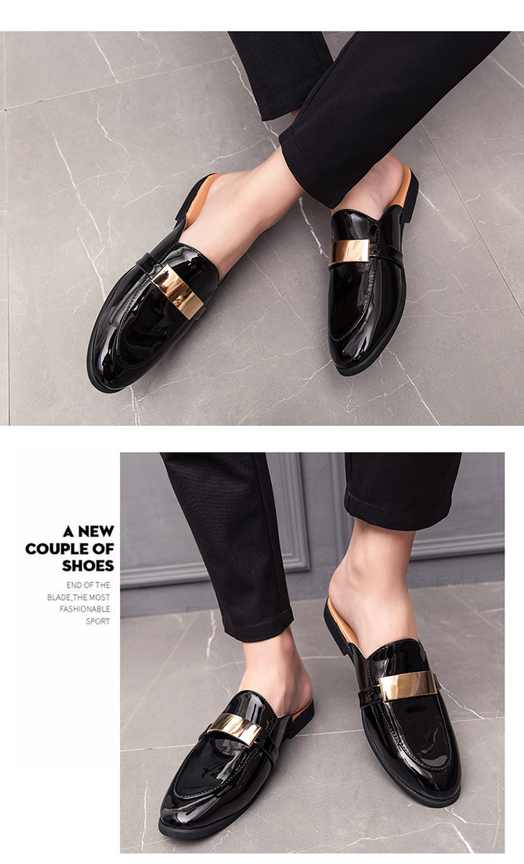 Scarpe da uomo Half Drag Tendenza per adolescenti Scarpe piccole in pelle Stile inglese Pelle lucida_voghion.com