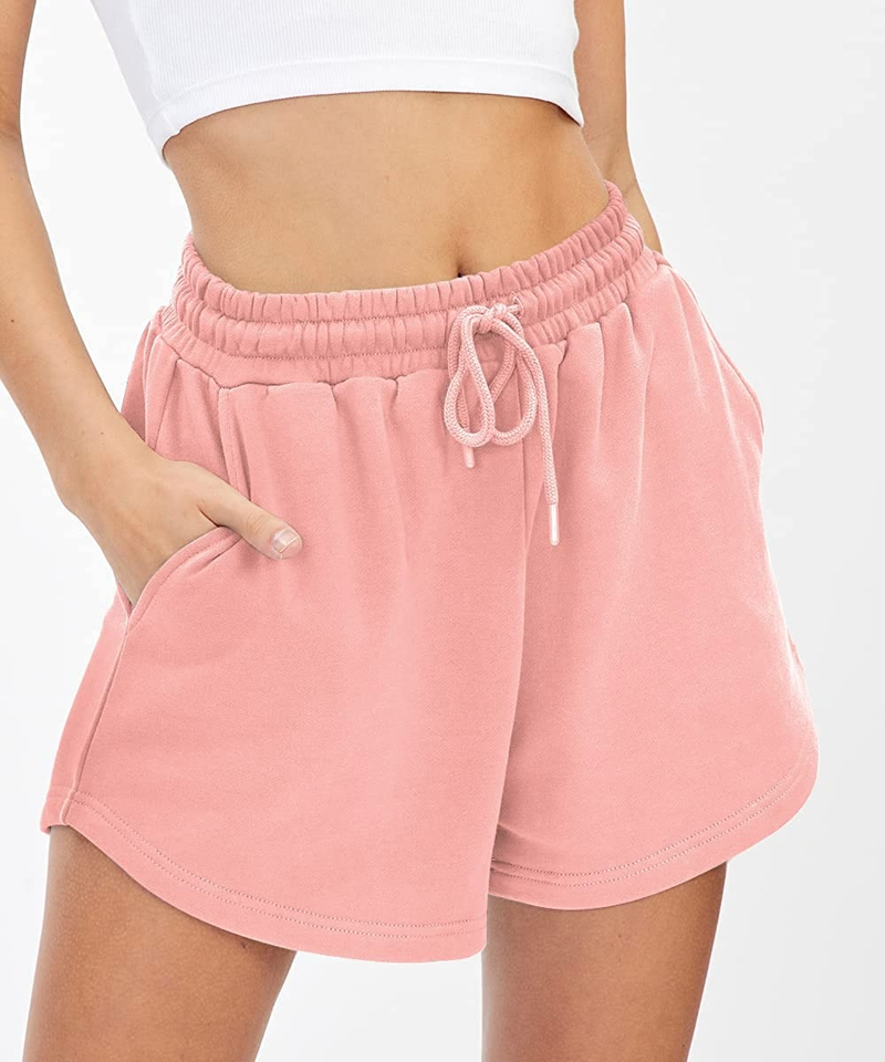 Pantaloncini da fitness da allenamento con tasche a vita alta da corsa elasticizzati sportivi da donna_voghion.com