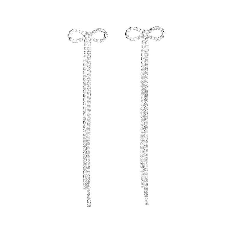 Gioielli alla moda con strass, fiocco con nappa, orecchini piccoli intarsiati lucidi, versatili e squisiti per le donne_voghion.com