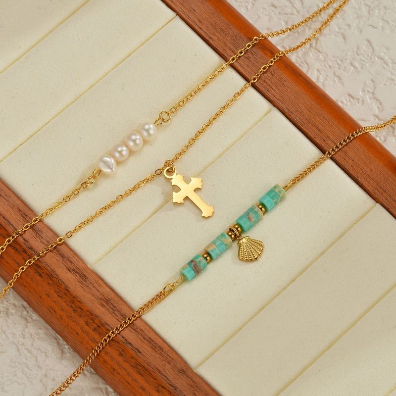 Nowa bransoletka na kostkę z perłowym krzyżem INS Niche Design, prosta, ekskluzywna biżuteria na stopy z muszli w stylu oceanicznym_voghion.com