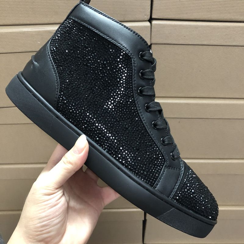 Chaussures tendance automne-hiver à semelles rouges CL pour hommes, baskets montantes en cuir véritable cloutées à strass pour femmes, style décontracté_voghion.com