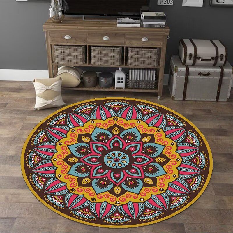 Runder Teppich mit Mandala-Motiv, handgewebte Bodenmatte aus Baumwolle für Nachttisch, Kinderzimmer, Computerstuhl und Yoga_voghion.com