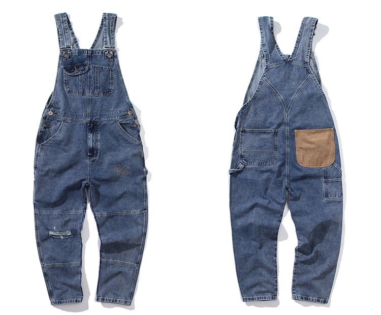 Man's clothing Overalls men's loose straight-leg overalls trend with ripped retro casual jeans trend_voghion.com