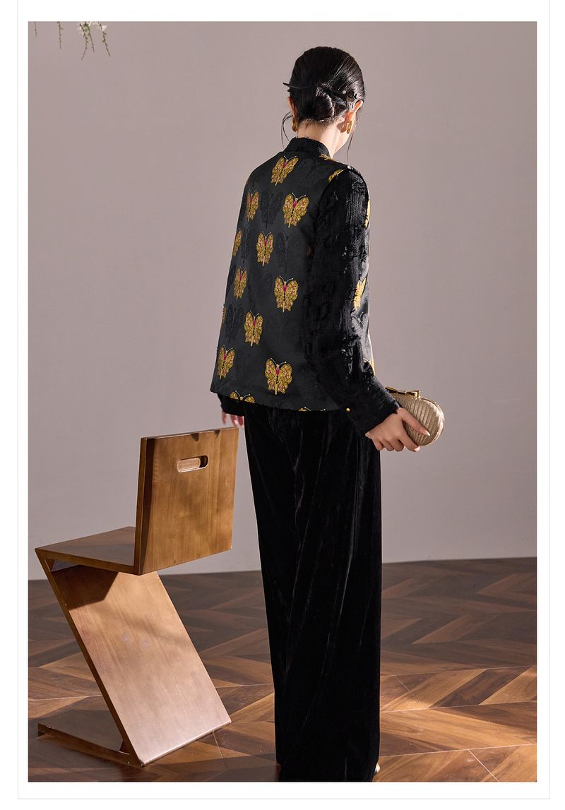 ragazza Nuovo cinese di alta qualità farfalla jacquard imbottito per le donne autunno inverno nazionale bottone gilet retrò stile ZX MX091_voghion.com