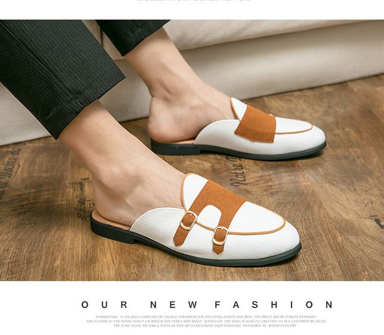 Petites chaussures décontractées en cuir pour hommes, chaussures d'été respirantes à tête de chignon, demi-sandales britanniques, version coréenne, chaussures décontractées à enfiler de grande taille_voghion.com