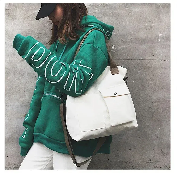 Modische Canvas-Tasche, Handtasche für Studentinnen, Schultertasche, großes Fassungsvermögen, einfarbig, Shopper, lässige Umhängetasche für Damen, 240731_voghion.com