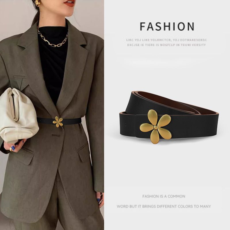 Boucle lisse, mode décontractée, Simple, polyvalente, robe décorative pour femmes, ceinture fine_voghion.com
