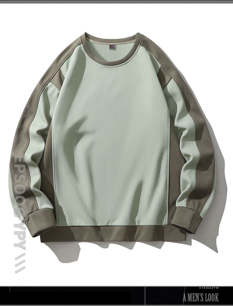 French-Inspired Ribbed Trim Crewneck Sweatshirt – Lightweight Polyester Pullover For Men & Women (Black/Dusty Blue/Sage Green/Beige, M-5XL)_voghion.com