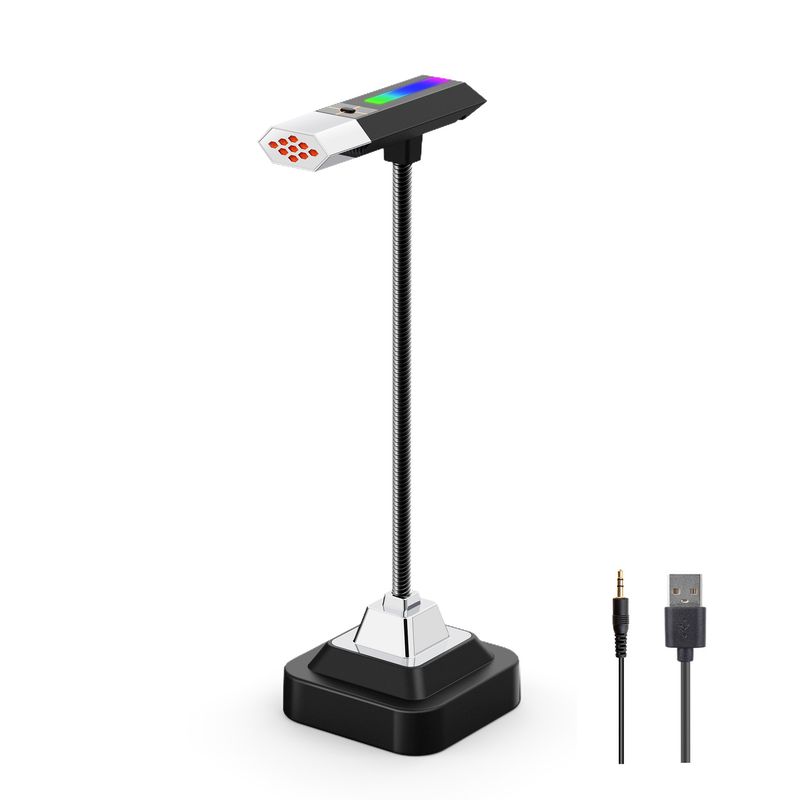 New wired dynamic metal hose bendable RGB backlit computer desktop microphone for live streaming_voghion.com