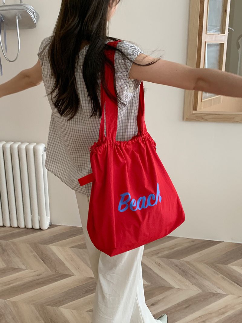 Women's Bags Version Of The New Letter Print Bag For Women, Large Capacity Nylon Shoulder Bag, Casual And Versatile Portable Drawstring Tote Bag_voghion.com