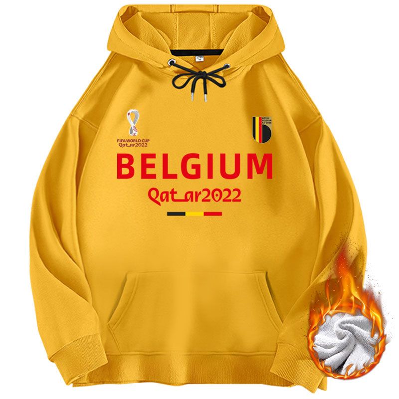 Maglione con cappuccio della squadra di calcio della squadra belga della Coppa del Mondo FIFA 2022 con etichetta di moda allentata in velluto autunno/inverno_voghion.com