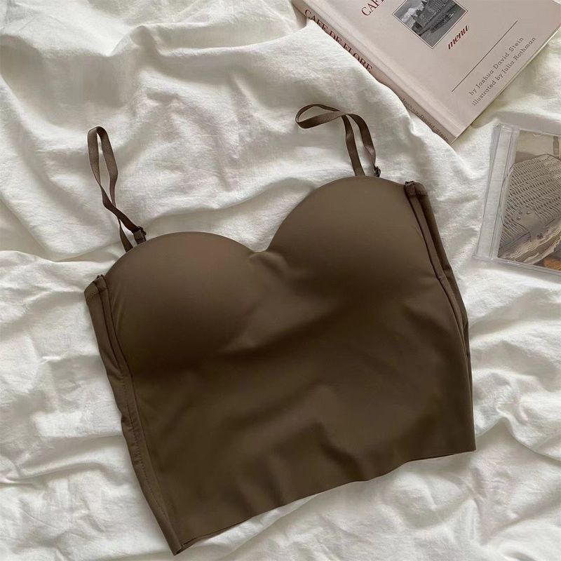 Strapless Women's Camisole Integrated Vest Bra Outer Wear Gathered Beauty Back Seamless Ice Silk Top Fixed Chest Pad_voghion.com