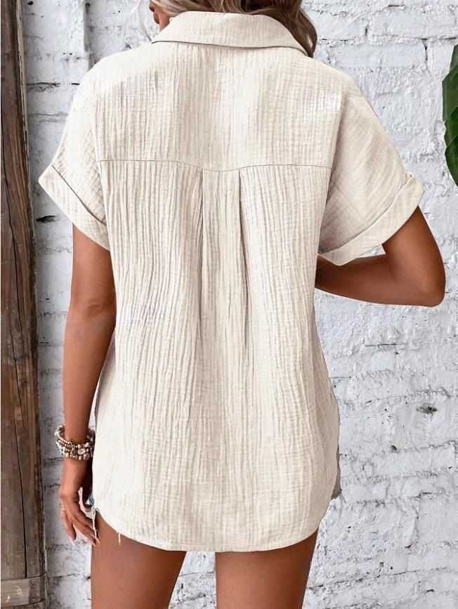 Camicie da donna, tinta unita, casual, con maniche a pipistrello e bottoni_voghion.com