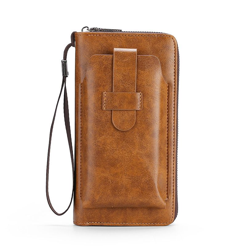 PU Men's Phone Bag With Chain And Stitched Design_voghion.com