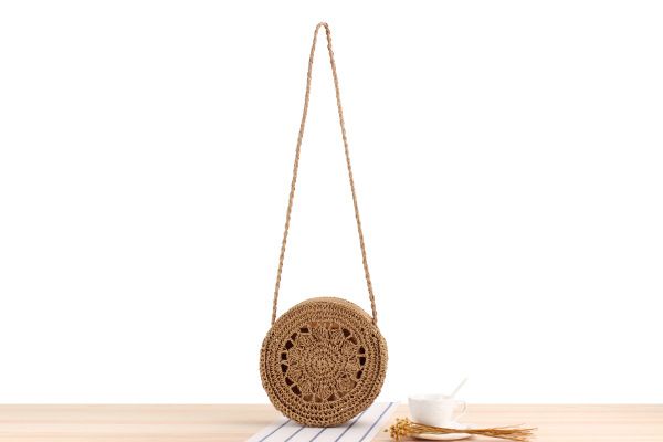 Borsa rotonda in tessuto a spalla singola Borsa da spiaggia estiva Borsa per torta rotonda da donna con panino in paglia Mori_voghion.com