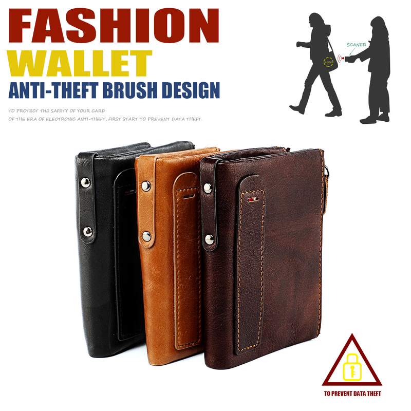 Genuine Leather Wallets for Women Men Small Rfid Wallet Short Bifold Card Holder Men's Wallet with 3 Zipper Pockets Coin_voghion.com