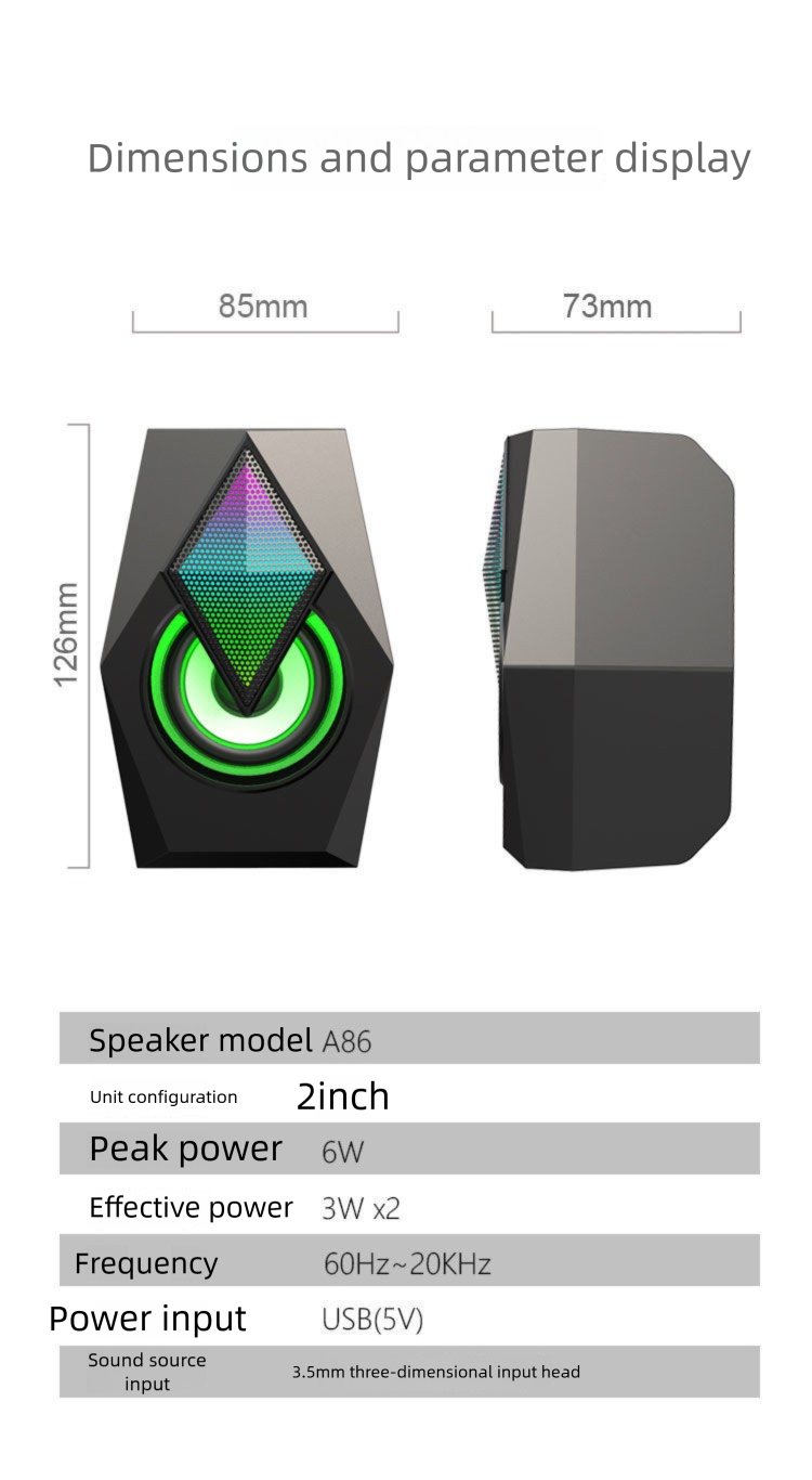 Altavoz universal USB 2.1 luminoso con cable y súper graves para computadora de escritorio y hogar_voghion.com