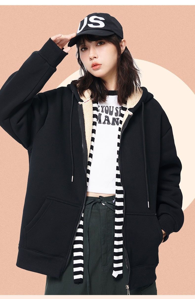 Nuovo cardigan con cappuccio per donna 2024 nuovi stili autunno inverno con aggiunta di peluche e lana di agnello ispessita calda top 12_voghion.com