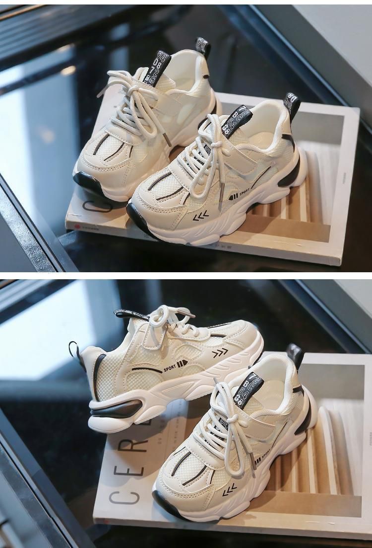 Children's Shoes Girls Sports Shoes Spring New Children's Soft Sole Daddy Shoes Medium And Large Children Girls Running White Shoes_voghion.com