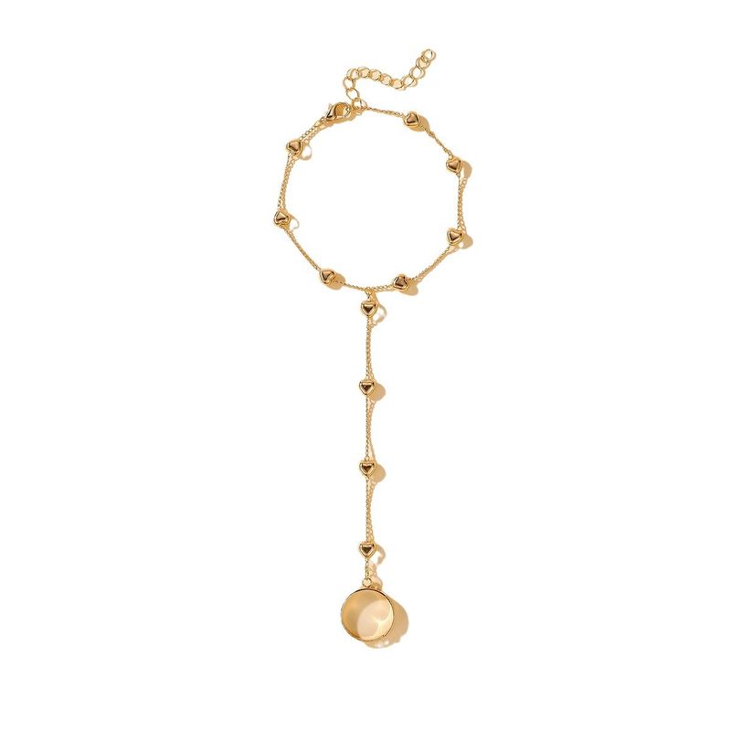 Fashion Simple Bracelet Heart Pearl Chain Bohemian Style Decorative Integrated Finger Ring_voghion.com