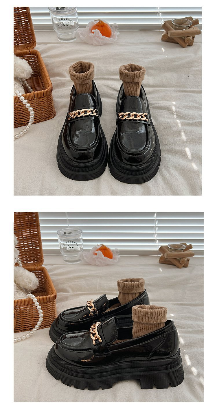 Kleine Lederschuhe im englischen Stil mit schwarzem Plateau für Damen, 2023, neue Herbst- und Wintermode mit runder Zehenpartie, kleine französische Loafer für Herren_voghion.com