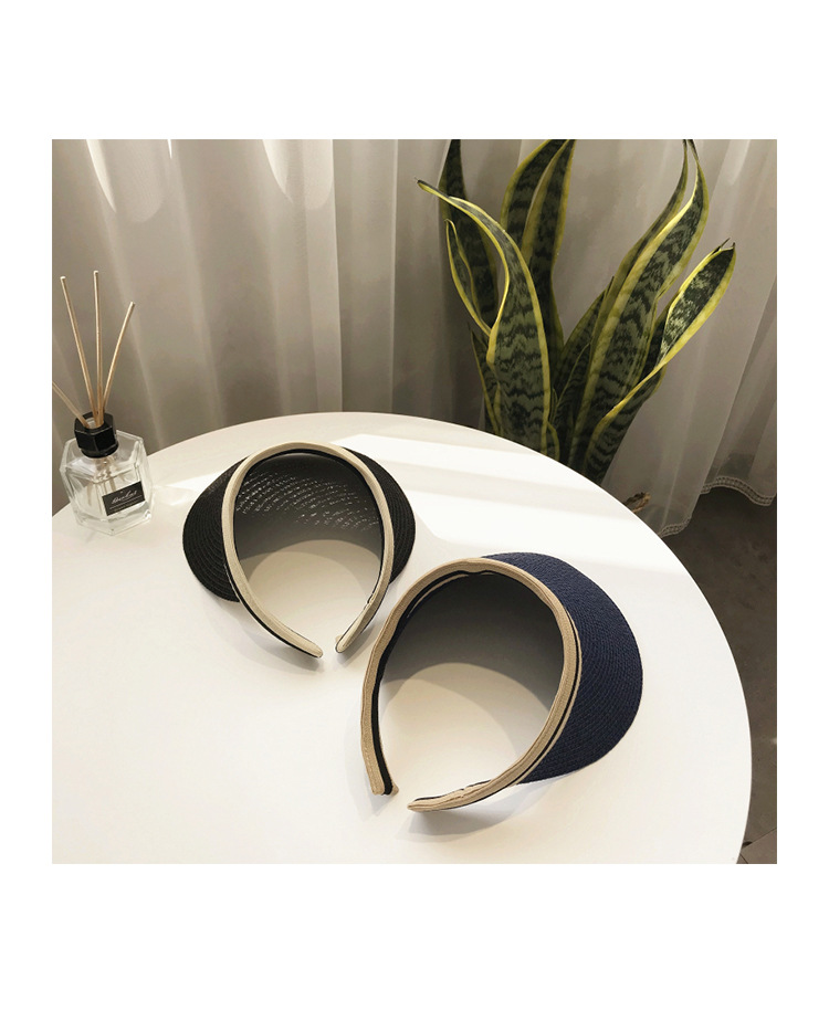 Cappello da sole con parte superiore cava in paglia per donna, per riporre oggetti in estate, per ombreggiare e per ciclismo all'aperto, colla nera, protezione UV_voghion.com