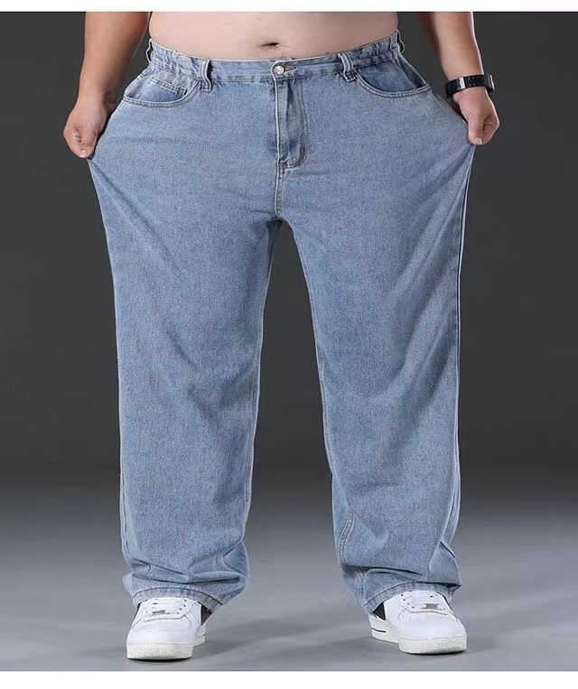 Herenkleding Plus Size Lente Zomer En Herfst Verdikte Jeans Losse Elastische Casual Rechte Dikke Heren Lange Broeken_voghion.com