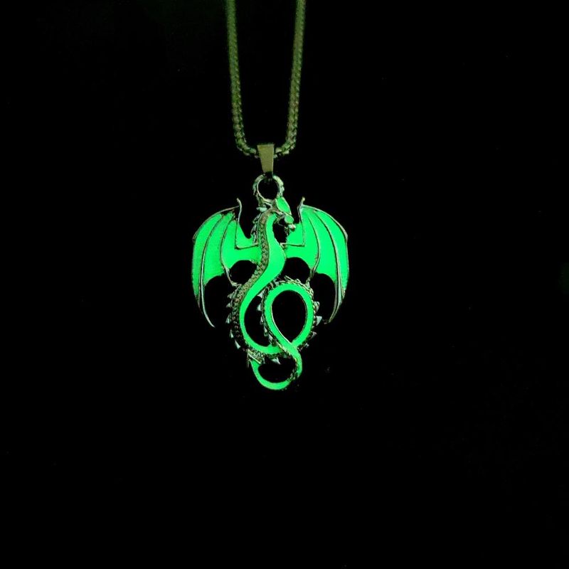 Hiphop Luminous Alloy Dragon Pendant Stainless Steel Chain Glowing Necklace Night Club Glow In The Dark Necklace for Halloween Jewelry_voghion.com