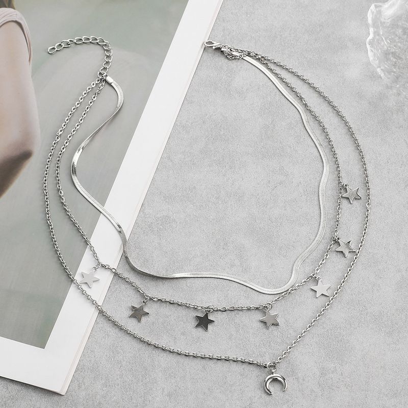 New Multi Layered Fashion Star Moon 3-layer Necklace Jewelry_voghion.com