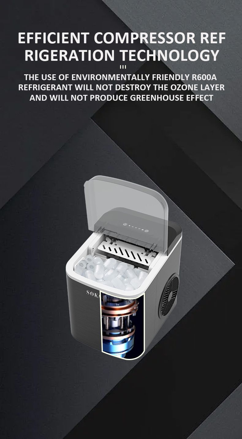 12KG/24H Compact Ice Maker, Automatic Self-Cleaning, 9 Ice Cubes In 6-8 Mins, With Scoop & Basket, EU Plug, For Home, Bar, Office, Party, 112W_voghion.com