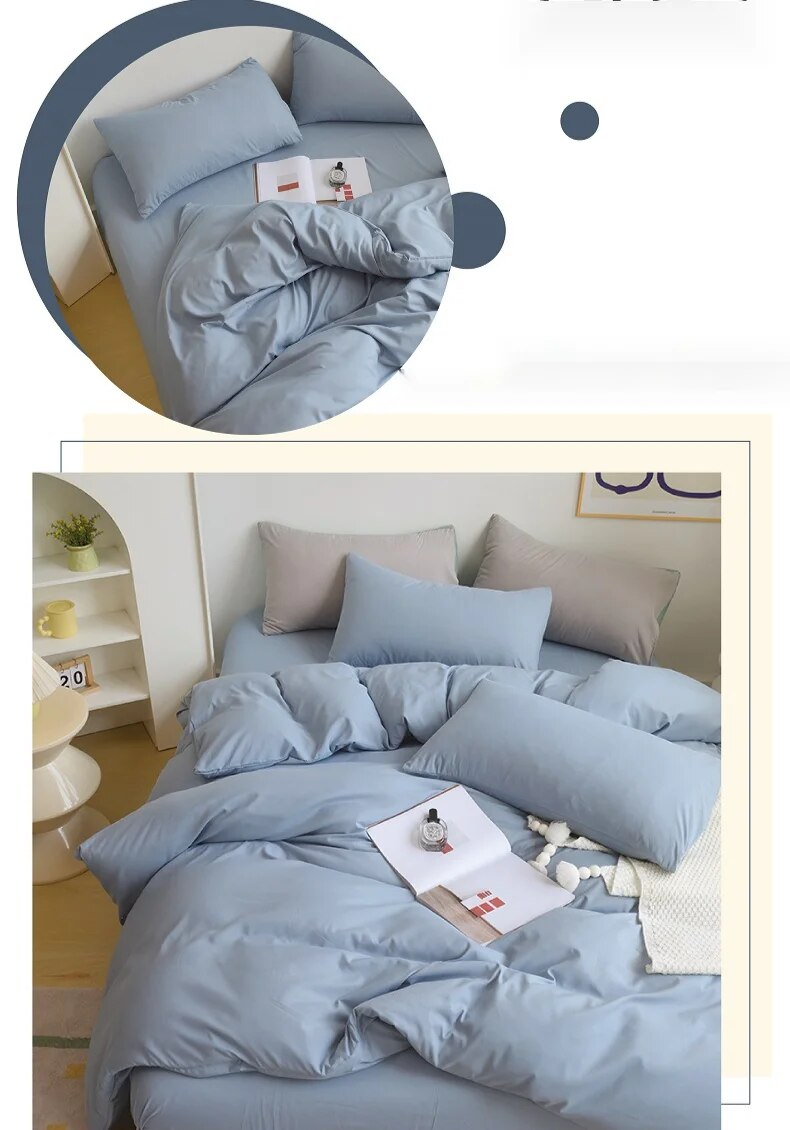 Set di quattro pezzi in tinta unita, copripiumino in lenzuolo in stile minimalista, biancheria da letto primaverile, dormitorio per studenti ispessito e spazzolato_voghion.com