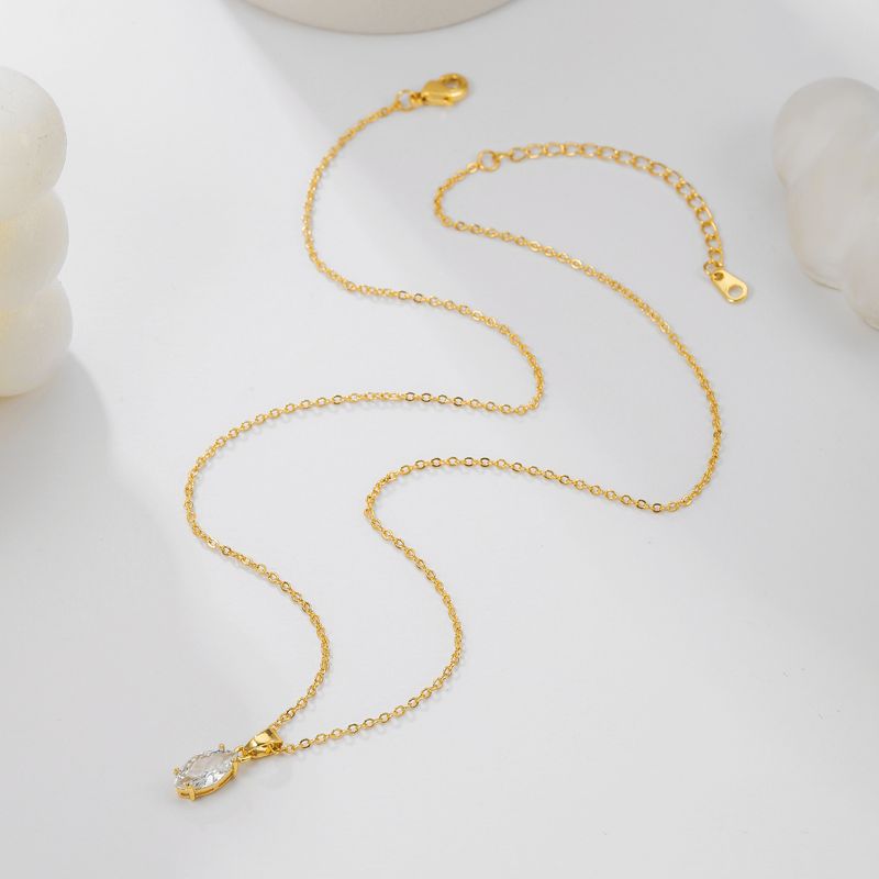 Collana con ciondolo in zircone in oro vero placcato in rame K, semplice catena per clavicola, regalo per fidanzata, collana da sposa_voghion.com