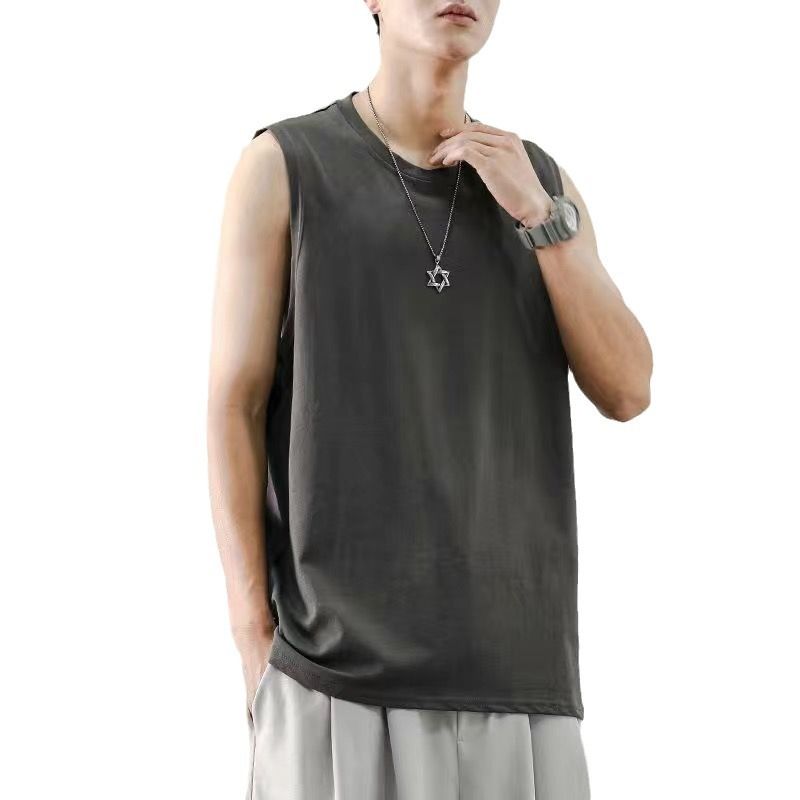 Herren Loose Fit Sommersportweste Trendy Brand Ins Solid Color Fitness Ärmelloses Tanktop Weißes Basishemd Kurz_voghion.com