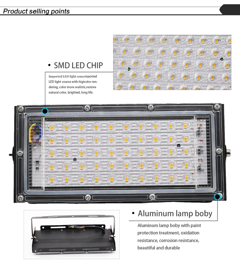50 W LED prožektorius lauko apšvietimas 220 V 240 V prožektorius, atsparus vandeniui IP65 reflektorius projektorius LED išorinis fokusavimo prožektorius_voghion.com