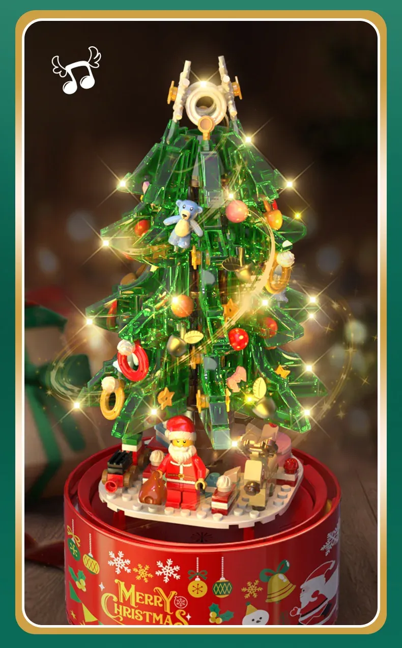 Rotierende Acht Spieluhr Weihnachtsgeschenk Weihnachtsmann Schneefall Süßigkeitenhaus Kompatibel Lego Weihnachtsbausteine Z013_voghion.com