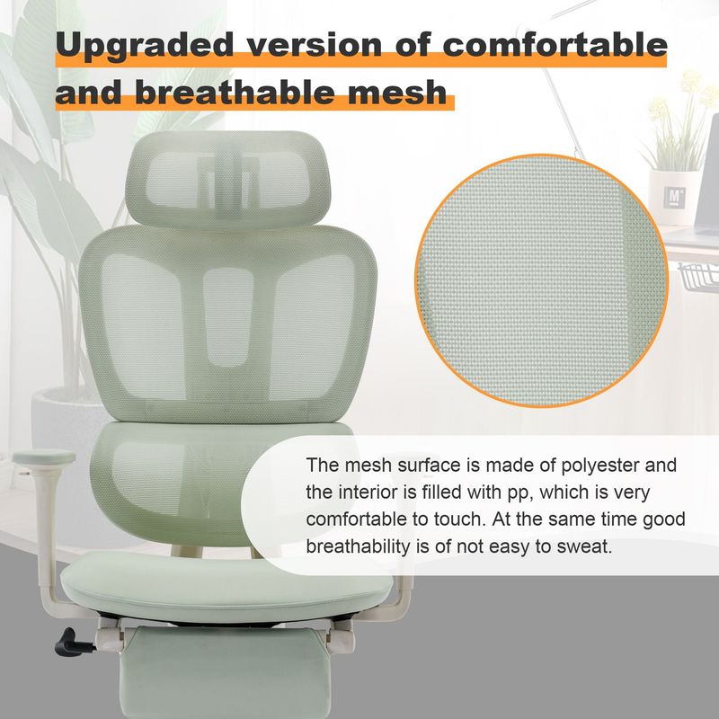 Multi-functional Ergonomic Mesh Office Chair With Adjustable Armrest,Footrest,Lumbar Support, 360° Silent Wheels,Headrest For Home & Office,Grey White_voghion.com