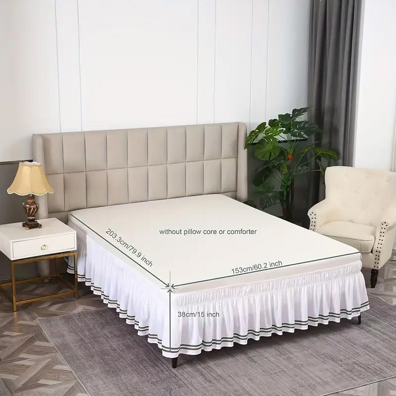 Gonna da letto elasticizzata aderente - Volant antipolvere tinta unita e a righe (tessuto antipiega con tasche profonde per letto matrimoniale/king size, facile da installare)_voghion.com