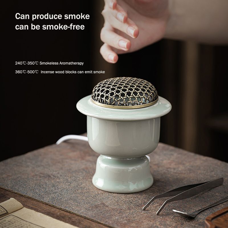 Bruciatore di incenso elettrico ad alta temperatura Celadon, riscaldamento con regolazione della temperatura temporizzata, bruciatore di aromi elettronico specializzato da 110 V_voghion.com